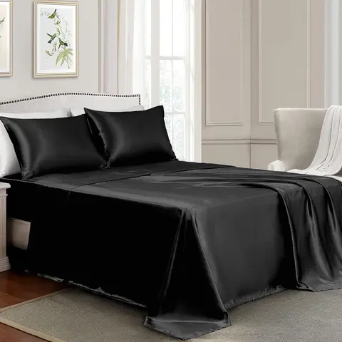 Mushk Satin Sheets All Size - 4 Pieces Luxury Silky Soft Bed Sheets, Wrinkle-Free Satin Silk Sheet Set with 1 Deep Pocket Fitted Sheet, 1 Flat Sheet, 2 Pillow Cases
