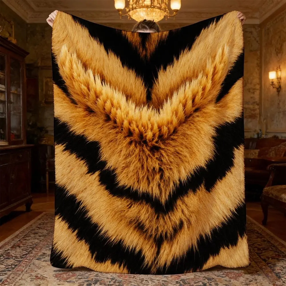 Tiger Print Blanket, Realistic Faux Fur Texture Throw Blanket, Soft Plush Fleece Blanket for Couch Sofa Bed, Luxury Wild Animal Pattern Home Decor, Cozy Warm Blanket for Bedroom Living Room Decoration, Stylish Gift for Women Men Animal Lovers