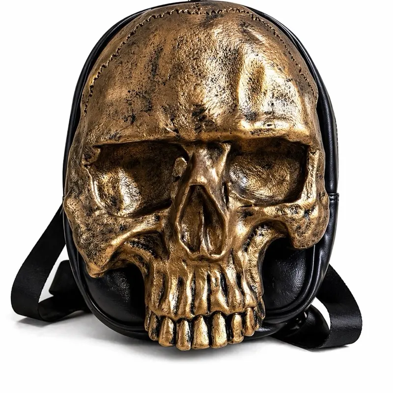 Women's Gothic Fashionable Metallic Inferno Gold Skull Shoulder Bag - Unique Design for Gothic Fans, SKU 3217, Fashionable Shoulder Bag