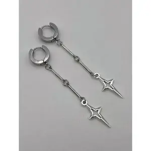 Hollow Out Star Design Dangle Earrings Punk Style Statement Earrings for Party & Daily Wear Stainless Steel Craftsmanship Punk Aesthetic Unisex Jewelry