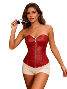 Overbust Corset Bustier with Zipper, Elegant Sculpture Shaping Underwear Dress with Back Tie, Strapless Design for Halloween & Costume Parties, Spring