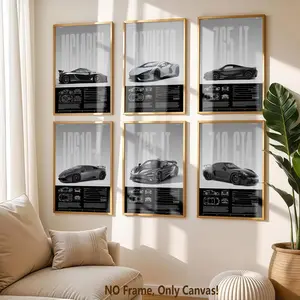 6-Piece Unframed Canvas Posters, Modern Art Racing Car Display, Fashion Automotive Decor, Home Wall Art for Living Room & Bedroom