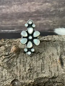 Handmade Sterling Silver Wedding Collection: Mother of Pearl Adjustable Ring "Signed Nizhoni"