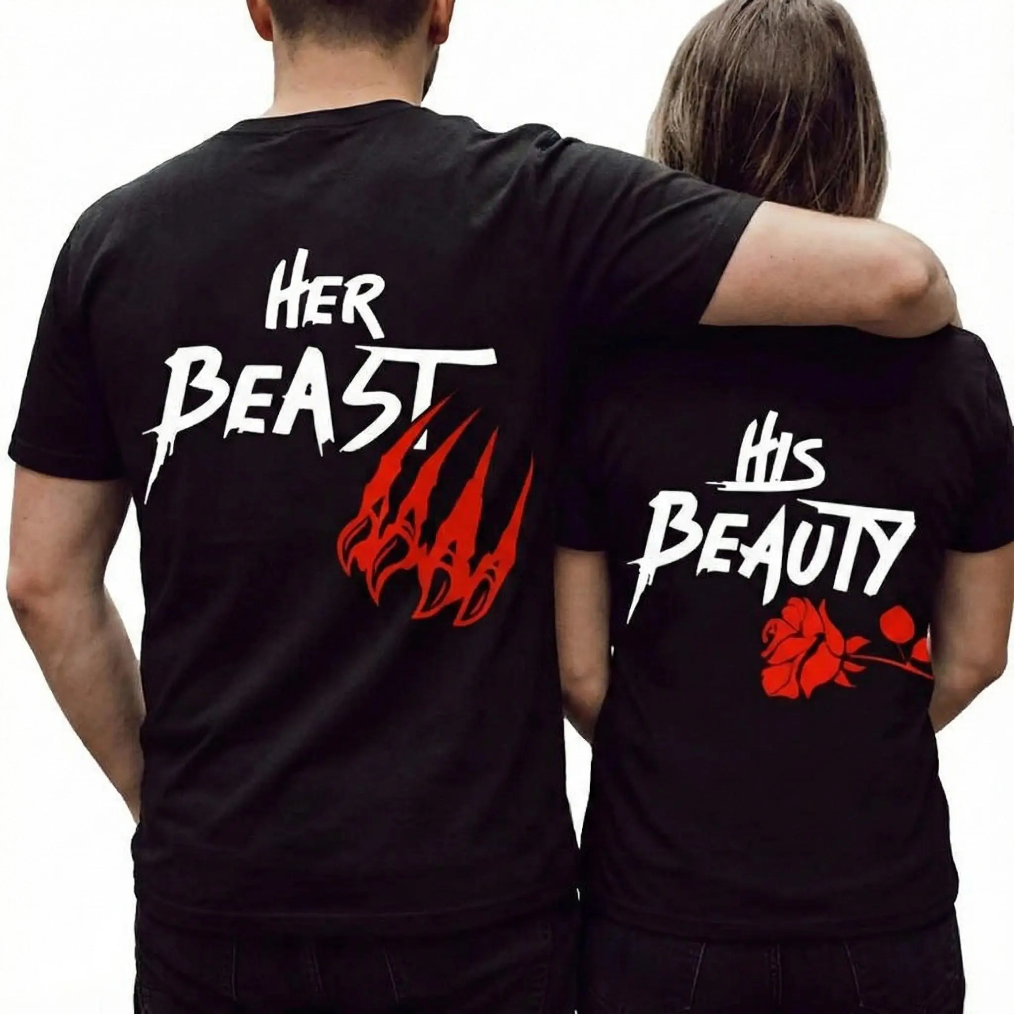 "Her Beast His Beauty Couple Sports T-Shirts, Matching Sports Tops for Couples, Valentine’s Day & Anniversary Gifts"
