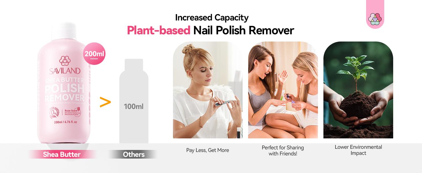 SAVILAND Plant-Based Nail Polish Remover Kit: Non-acetone Formula Shea Butter Rose Cuticle Oil Castor Oil Nourishing Nails Removing All Polish Types