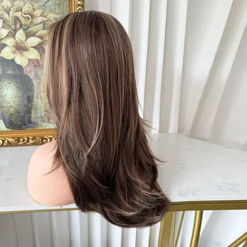 Lovestory Celeste 20Inch Natural Straight Synthetic Lace Front Wig 13x4 Heat Resistant Glueless Pre Cut Pre Layered Lace Wig For Women Highlight Color