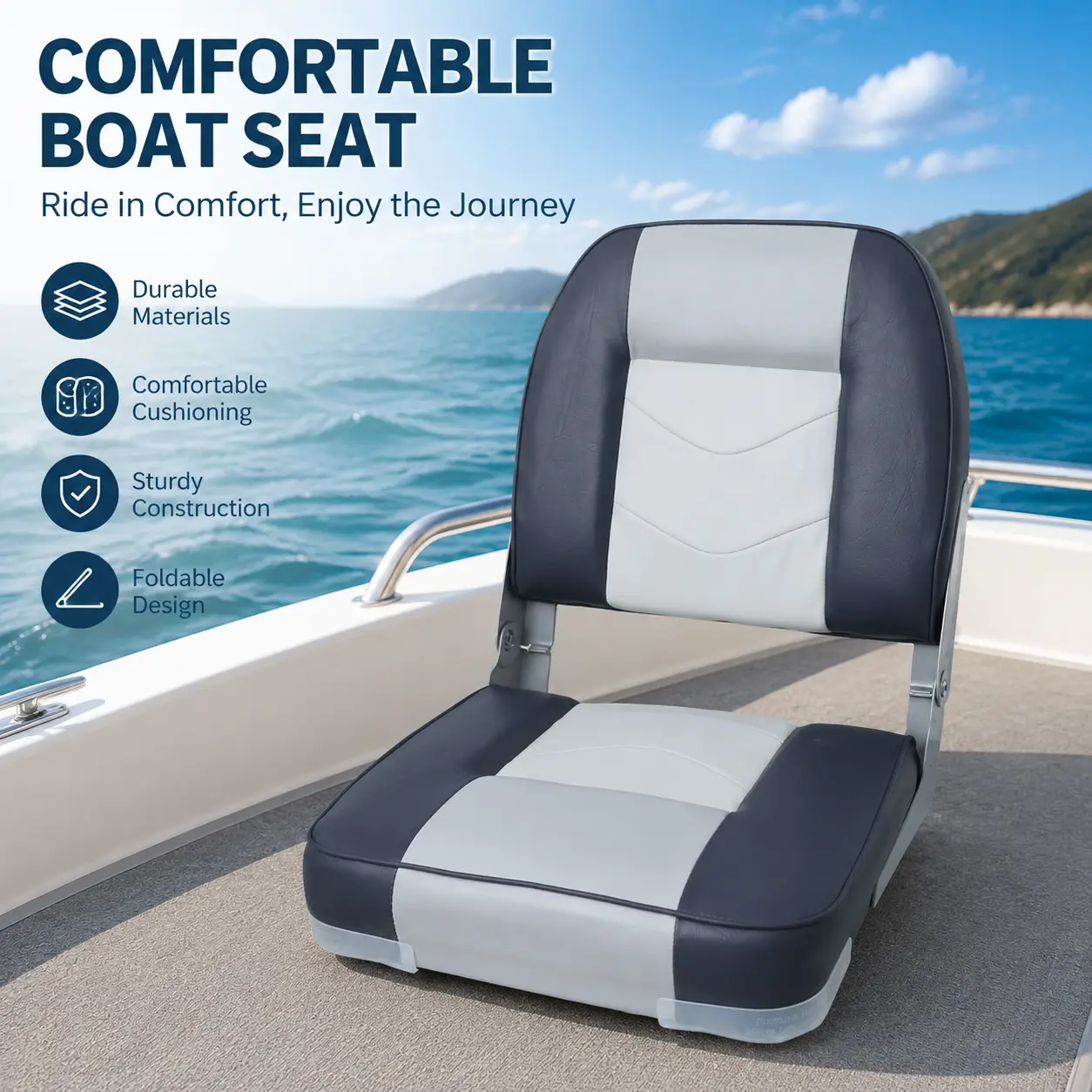 2 Pack High Back Swivel Boat Seats, Premium PVC + Foam Cushion, Stainless Steel Screws, Aluminum Hinges, Waterproof, Fold-Down Captain Chair for Pontoon, Yachts, Fishing Boats