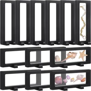 12Pcs Floating Display Case Floating Frame Display Holder Stand Challenge Coin Jewelry Frame Box for AA Medallions Fossil Rock Gemstones Specimen(Black 9.1 x 3.5 x 0.8 Inch Square Base) - Home Improvement.