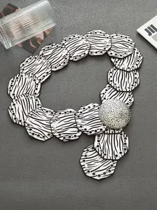 Zebra Print Bohemian Milennium Culture Round Hook Faux Leather Vintage Studded Alloy Belt, Wide Fashion Belt for Women, Stylish Accessories for Every Occasion, PU Leather Belt
