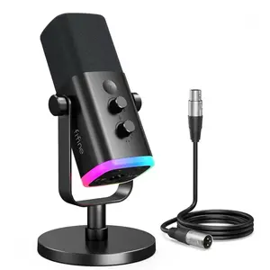 FIFINE AM8 XLR-USB Dynamic Microphone - Portable Handheld Plug-and-Play Mic with Adapter for Computer, PC, PS5, Smartphone, Gaming/Streaming, RGB, Headphone Jack, Mute, Gain Knob for Podcast, Music Recording