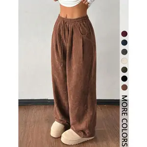 Women’s retro loose corduroy drawstring pants, autumn and winter casual four-season straight-leg pants GARMENTARY