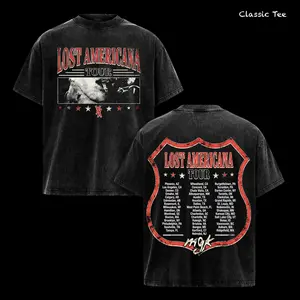 MGK Lost Americana Tour Vintage Acid Washed Oversized Graphic T Shirt – Machine Gun Kelly Concert Tour Dates Back Print Tee, Rock Rap Streetwear Aesthetic, Double Sided Heavyweight Cotton Unisex Tee, Music Fan Gift