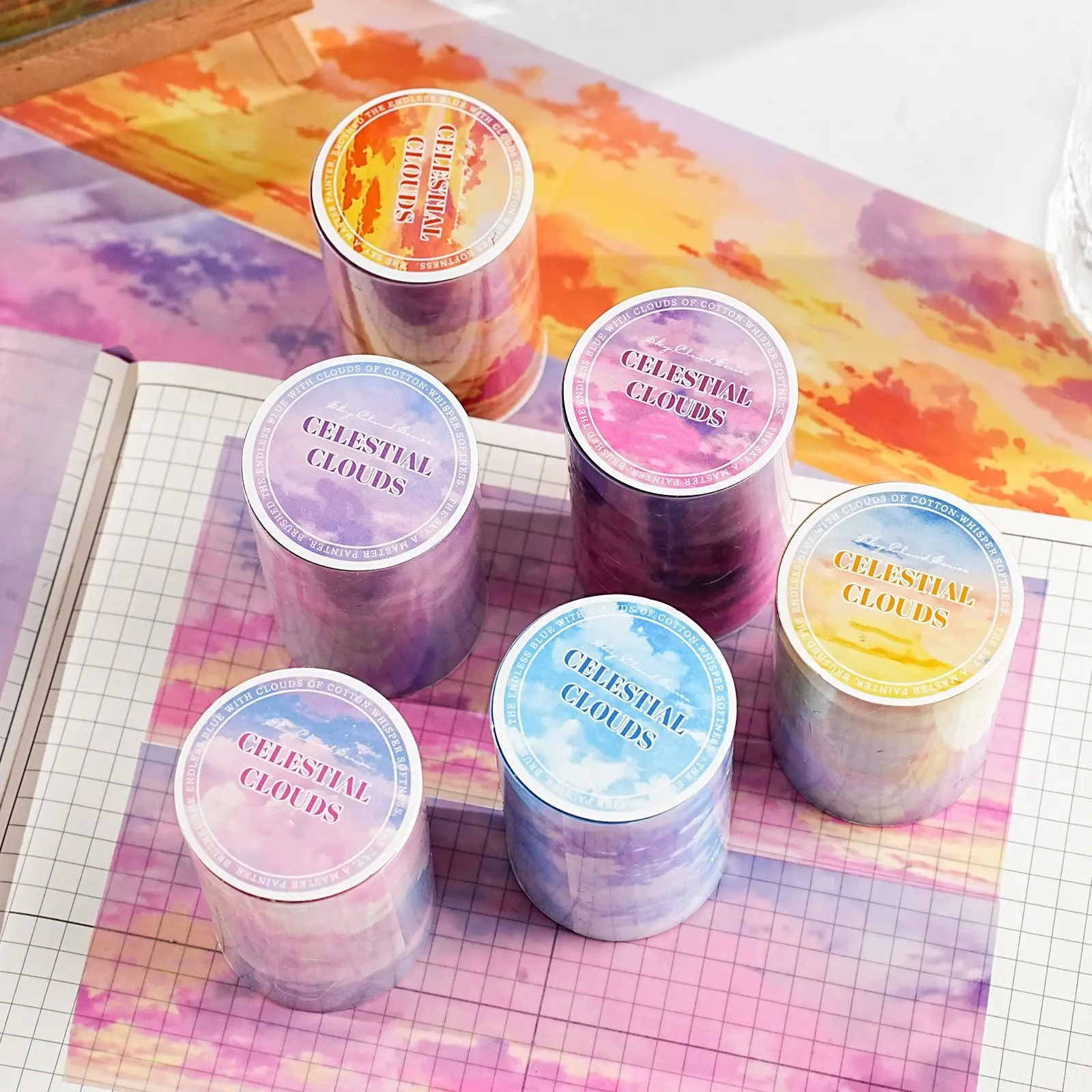 Handmade Craft Tape Roll/bag, Pet Material, Sky Cloud Series, Cloud Theme Decorative Self Adhesive Stickers for Cute Scrapbooking, Journals, Water Bottles, Multi-Scene Use, Scrapbook Accessories