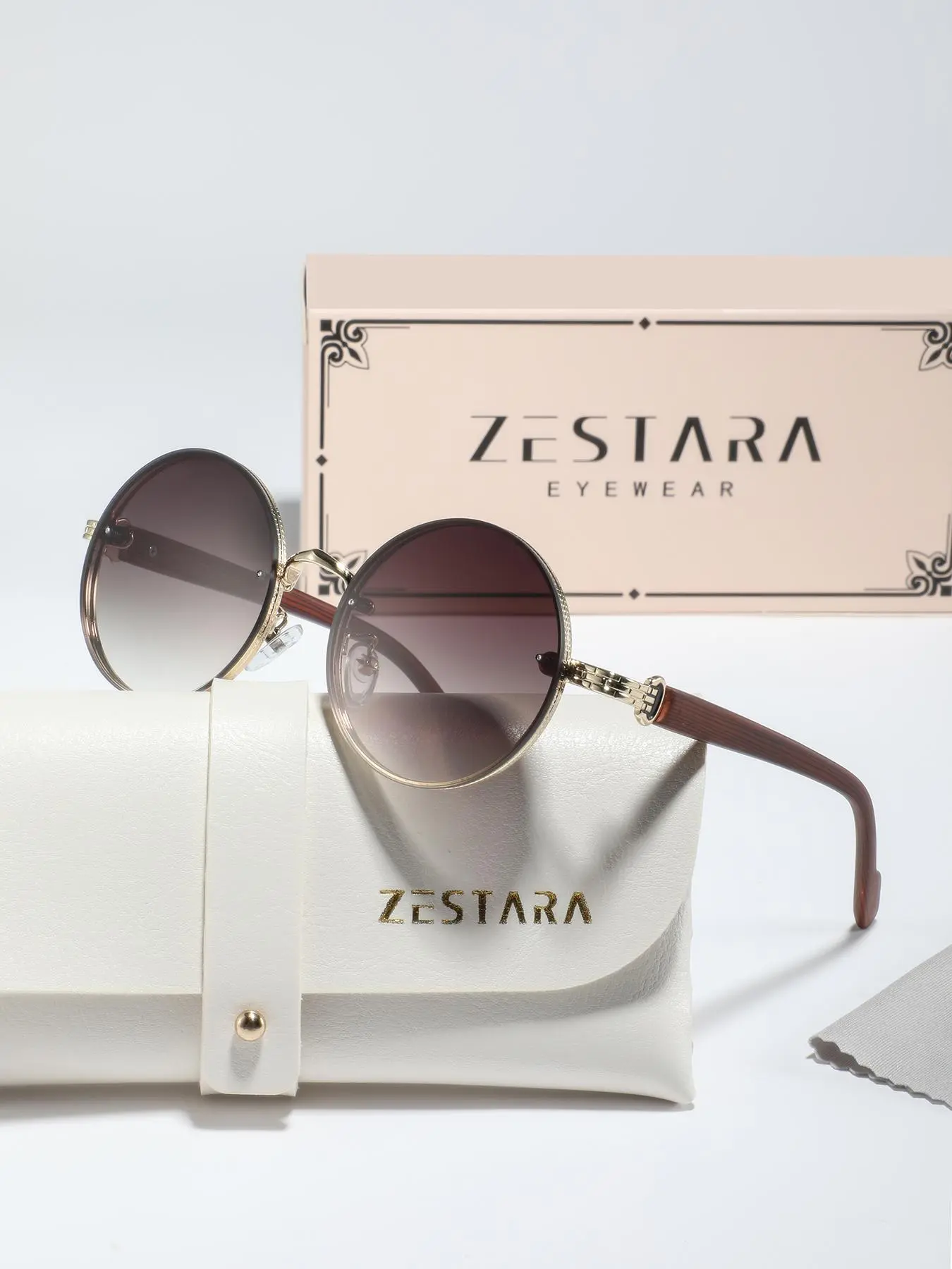 Vintage Round Metal Full Frame Glasses, Trendy Stylish Decorative Lens with Imitation Wood Pattern Temples, Fashionable Glasses for Men & Women, Eyewear Lux Trendy, Casual Stylish Glasses, Trending Glasses