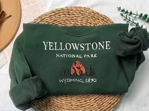 Embroidered Yellowstone National Park Sweatshirt, Wyoming 1872 Crewneck Sweater, Vintage Hiking Outdoor Pullover, National Park Gift