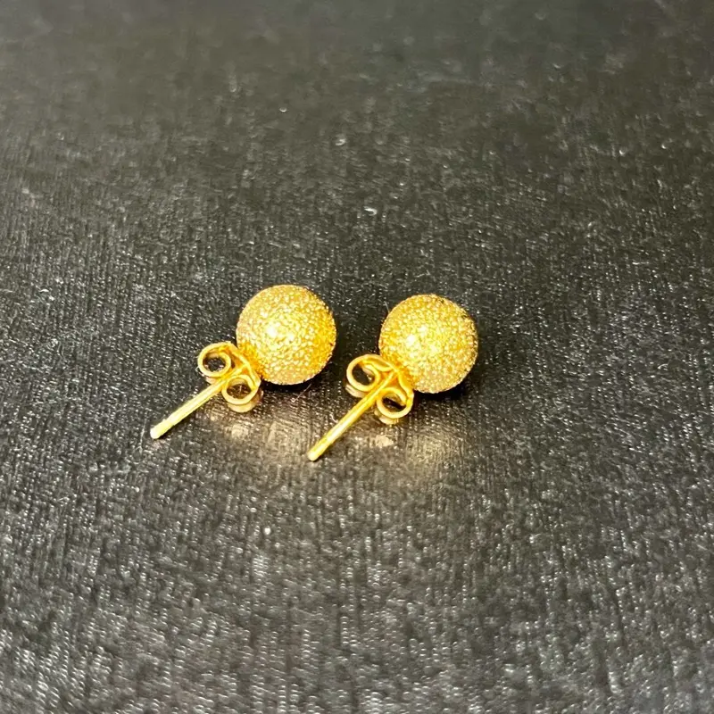 18k Gold Glitter Ball Stud Earrings - Women Jewelry