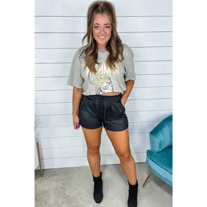 Bad & Boujee- Black Faux Leather Shorts w/ Drawstring