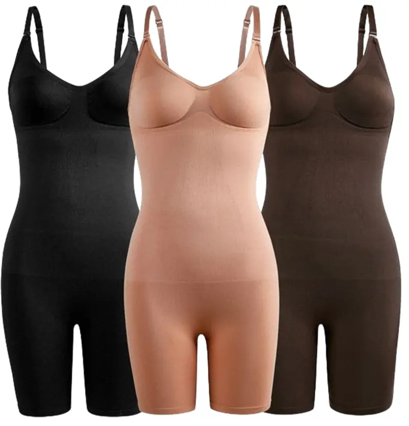 Essenciel 3 Pack Bodysuits Shapewear Adjustable Spaghetti Strip - Black Brown Beige Bundle Fit Outfit