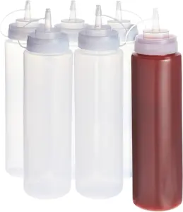 Condiment Squeeze Bottles  Kitchen Condiment Dispenser Restaurant Plastic Squirt Bottles Refillable Clear Plastic Container 24 Oz 6 Pack Clear