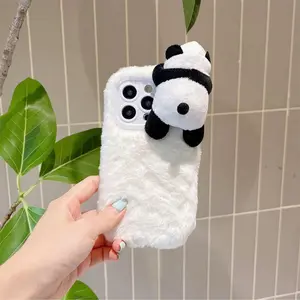 Cute Panda Design Plush Phone Case, Cartoon Plush Phone Cases for iPhone 15 14 13 12 11 Pro Max, Phone Accessories