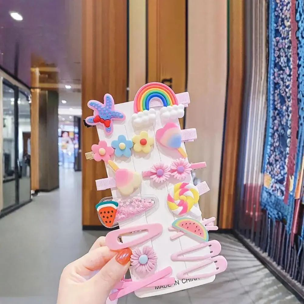 28pcs Mixed Shape & Color Cute Flower & Rainbow Design Snap Clips, Flower & Rainbow Hair Clips, Fashion Hair Accessories for Women