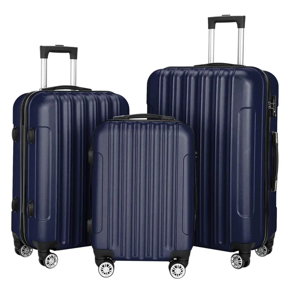 3-Piece Luggage Set Navy Blue ABS Suitcase 20/24/28 Inch