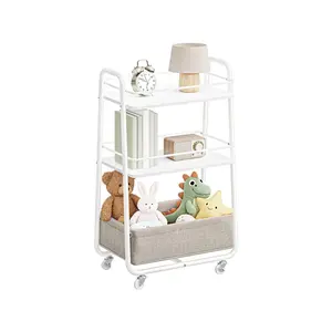 VASAGLE LILEA Collection - Storage Cart with Fabric Basket, 3-Tier Rolling Utility Cart with Wheels and Shelves, for Living Room Bedroom Kitchen