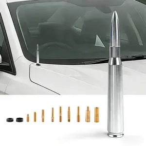 50 BMG Bullet Antenna 6061 Aluminum Short Design 50 Cal Compatible with Dodge Jeep Ford GMC & More with 10 Adapters for Easy Installation Universal Car truck