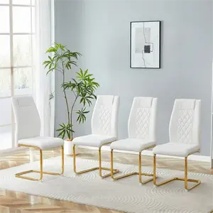 Modern Dining Chairs Set of 4 with Arched Gold Metal Legs & PU Faux Leather Seat for Dining Room Kitchen Restaurant Hotel,summervibes