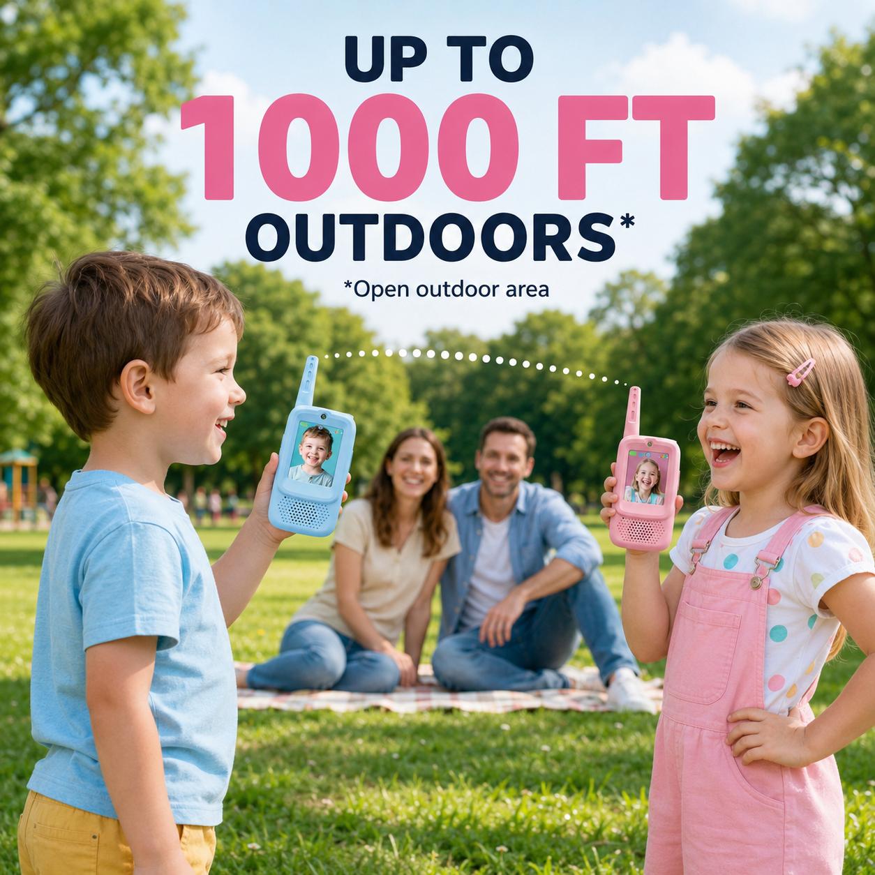 Careenoah Kids Video Walkie Talkies 2 Pack, Rechargeable Video Call Toys with Voice Changer, 1000FT Outdoor Range, Blue & Pink, Ages 3-10