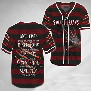 Personalized Halloween Horror Freddy Krueger Sweet Dreams Baseball Jersey, Baseball Jersey Shirt, Outdoor Sports, Sport Shirt, Dynamic And Comfortable