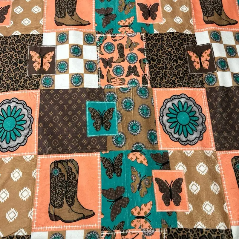 Boujee Flower Print 50x60 Plush Blanket with Vibrant Butterfly & Boot Patterns for Cozy Comfort