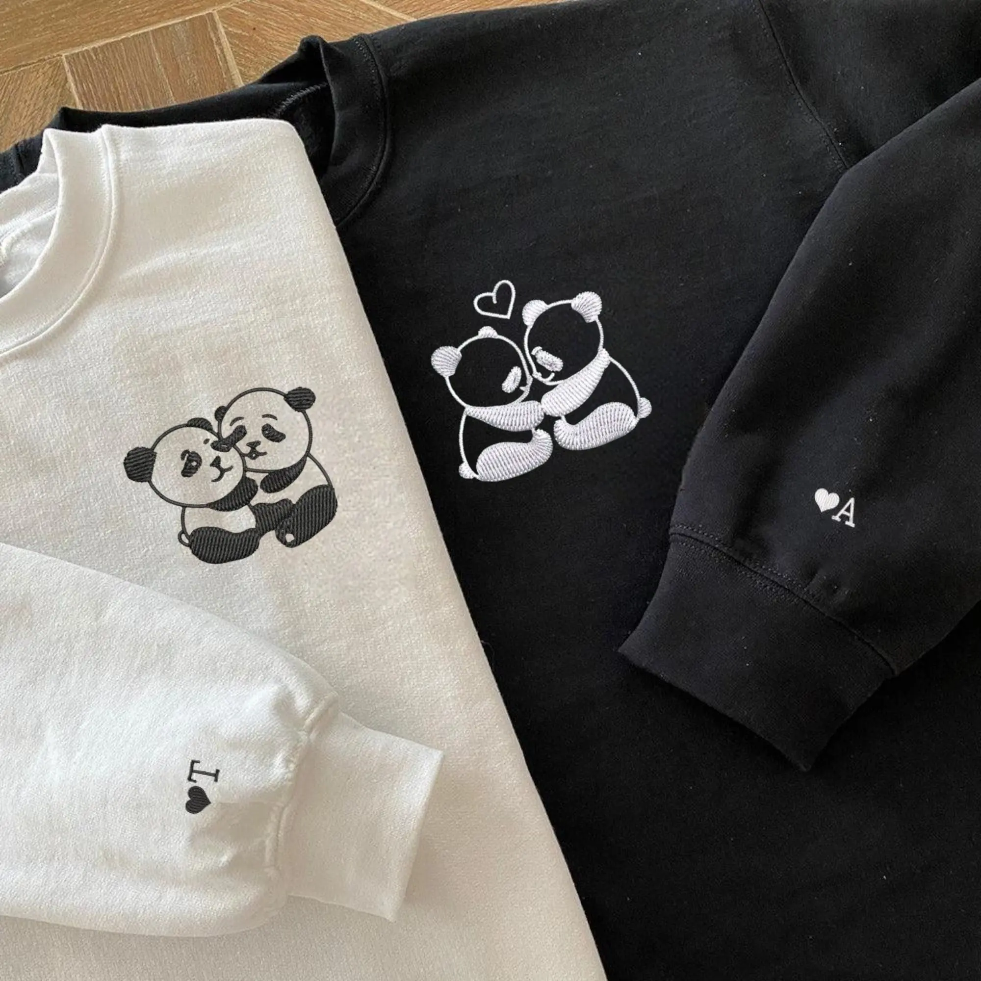 Cute Panda Matching Sweatshirts - Custom Embroidered Couple Matching Hoodies