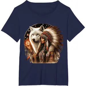 Native American Women's Vintage Wolf T-Shirt: Empowering Tribal Pride Casual Comfort