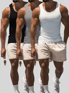 Men's Solid Sports Tank Top, Quick Drying Breathable Sleeveless Gym Workout Top, Casual Comfy Muscle Tee for Fitness Training, Men's Sportswear for All Seasons