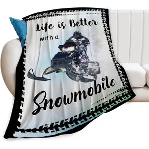 Snowmobile Blanket Decor Gifts for Snowmobile Lover, Flannel Fuzzy Snow Mobile Throw Blankets, Soft Warm Cozy Plush Sport Blanket Stuff Decoration for Kids Adult