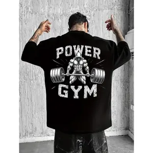 NEW Men's "Power Gym" Bodybuilding T-Shirt - Oversized Black Athletic Fitness Clothes, Breathable Tops, Gym Outfit Tee, Sporty Sports Tops Weightlifting Tee, Father's Day Gift t0115