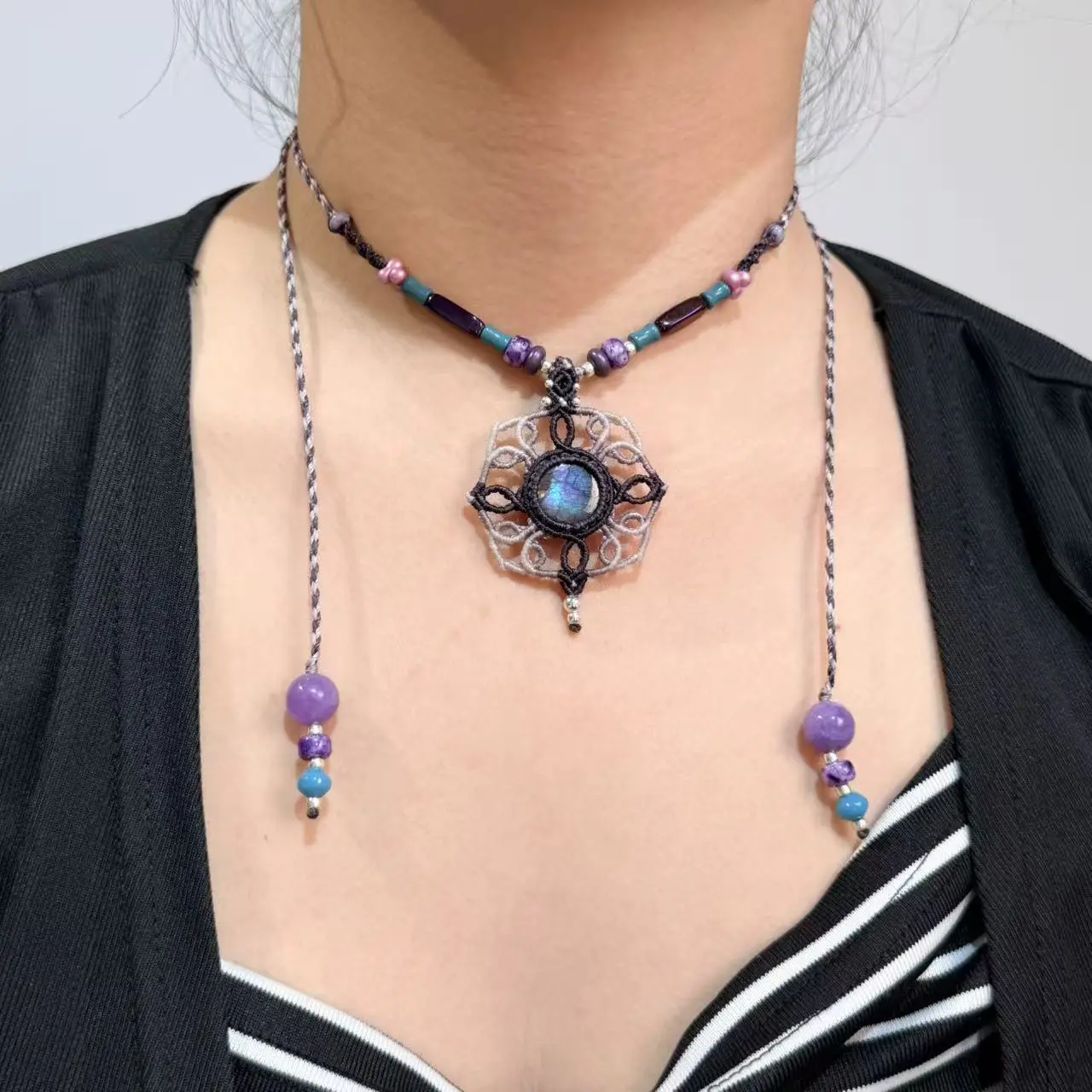 Handcrafted Labradorite Stone Pendant Macrame Necklace - Minimalist Unisex Boho Ethnic Natural Crystal Necklaces & Pendants, Made-to-Order Fashion Jewelry Gift