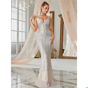 Gown Spaghetti Party Sequin Women s Decorated Dress Strap Mermaid Evening