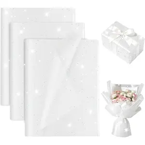 White Glitter Tissue Paper for  Bags 20x20 Inch - 30 Sheets Recyclable Wrapping Tissue Paper Bulk for DIY Crafts Birthday  Shower Festival Holidays Decorative