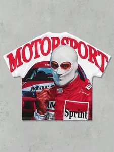 Men's Racing Print Full Body T-Shirt, Casual Best-Selling Short Sleeve Tee, Fashion Street Style Summer Top, Fitted Graphic Design Streetwear