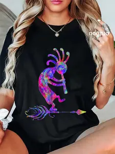100% Cotton Native American Kokopelli With Feather 2 - Fan Fun T-Shirt