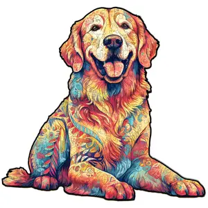Loyal Golden Retriever Wooden Jigsaw Puzzle for Adults and Kids Unique Shape Animal Wood Puzzles Challenging Puzzle, Family Game Creative Gifts，Laser-Cut Durable HDF Wood Puzzle