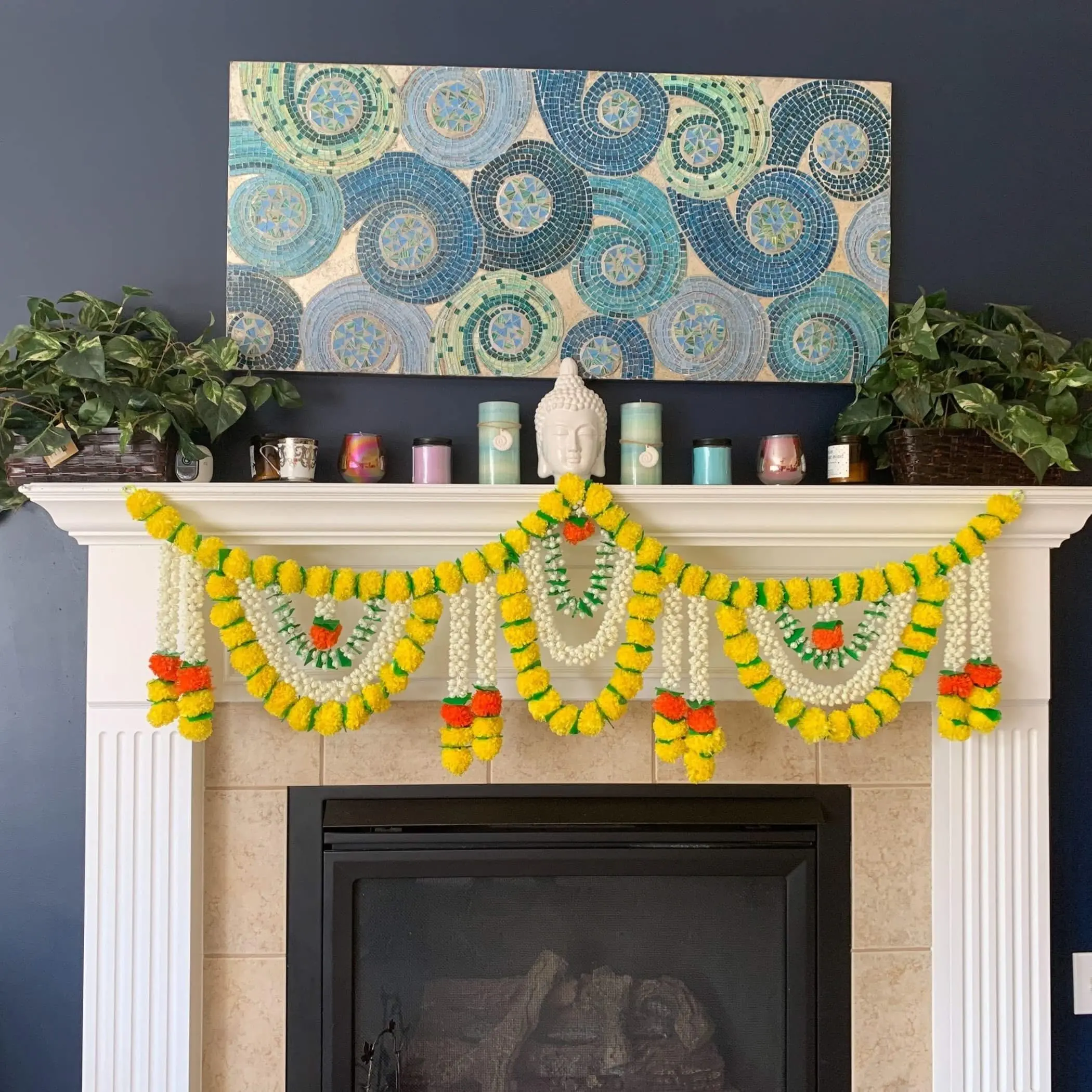 Timeless Marigold Jasmine Toran | High-Quality Artificial Garland Decor for Diwali, Puja, Day of the Dead | Cultural Elegance
