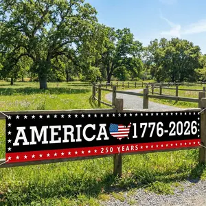 250th Anniversary Large Banner 120" x 20", America 1776 - 2026 Years Flag Map Star Patriotic Party Supplies Home Decorations for Outdoor, Indoor, Yard, Garden, Porch, Lawn
