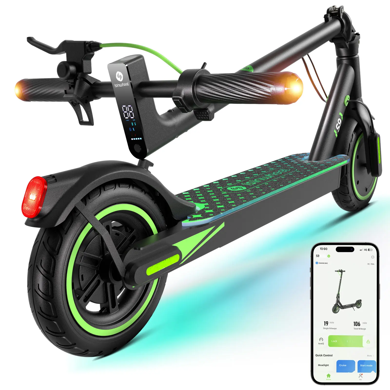 isinwheel S9 Adult Electric Scooter, 350W Motor, Up to 19 MPH Speed & 12-19 Mi Range, 8.5" Tires, Ultralight Foldable Design, 220 lbs Load Capacity, EABS, Smart App Control, Commuting Scooter