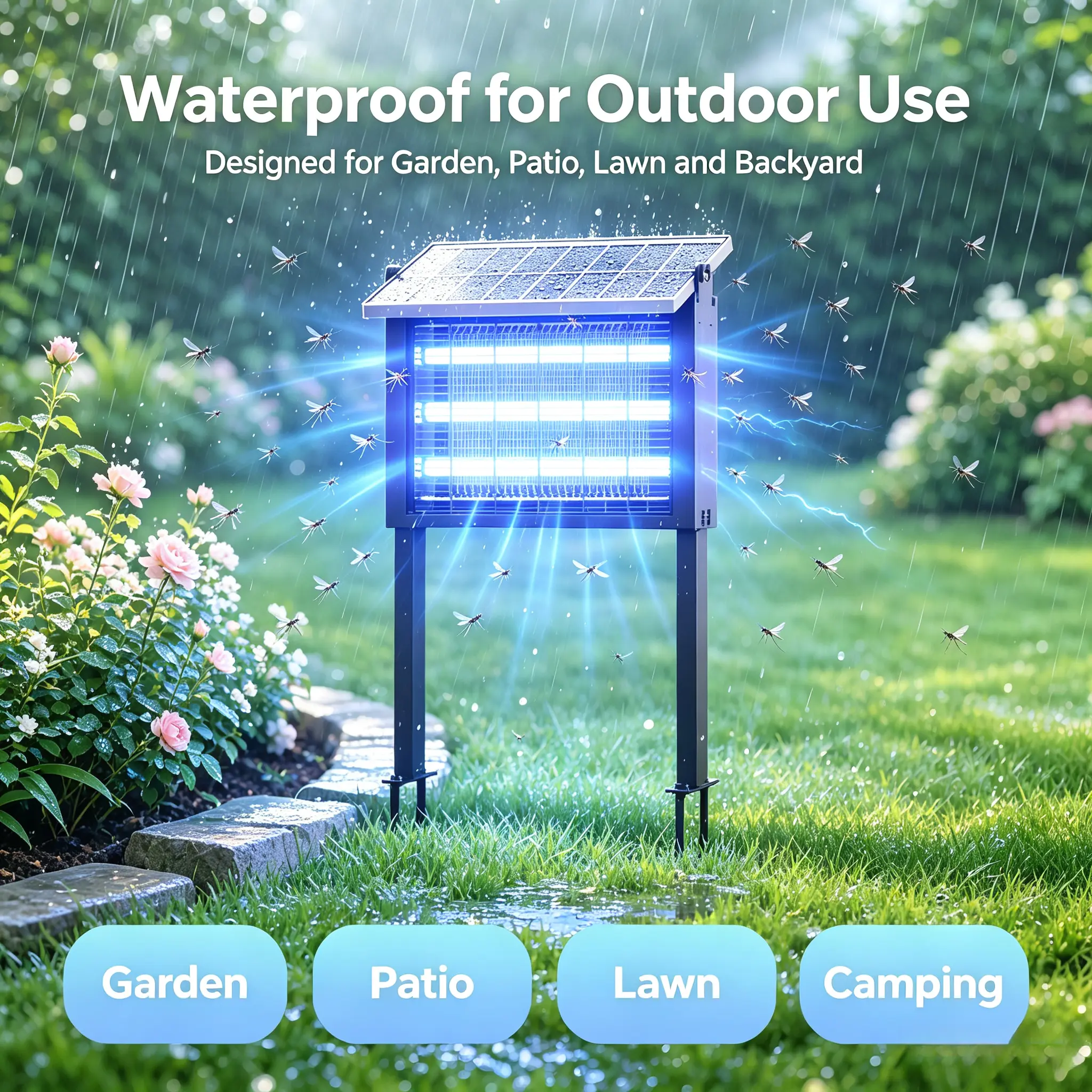 Backyard Must-Have Solar Mosquito Control Lamp 30W Strong Attraction 3 Professional UV Tubes, Dual Charging Design Solar Energy And Dual USB Port, Waterproof Shock Resistant For Long-Term Outdoor Use