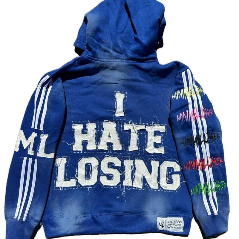 “I Hate Losing” Blue Rhinestone Hoodie