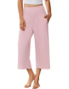 Ekouaer Women's Polyester-Cotton-Spandex Wide-Leg Capri Pants - Soft, Pocketed Loungewear Sleepwear Nightwear Clothes for Lounge & Sleep Ekouaer Women's Polyester-Cotton-Spandex Wide-Leg Capri Pants - Soft, Pocketed Loungewear Sleepwear Nightwear Clothes for Lounge & Sleep
