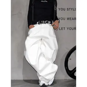 Denim Jeans Korean Trendy Design Wide Leg Scissors Jeans, Casual Loose Fit Long Pants for Men, All Seasons FashionRAIMENTRY